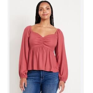 Old Navy Mauve Rose Shirred Peasant Blouse Boho Cottagecore XL